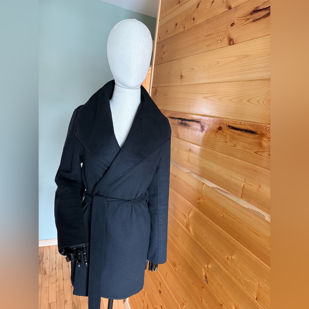 Elegant Black Wrap Wool Coat